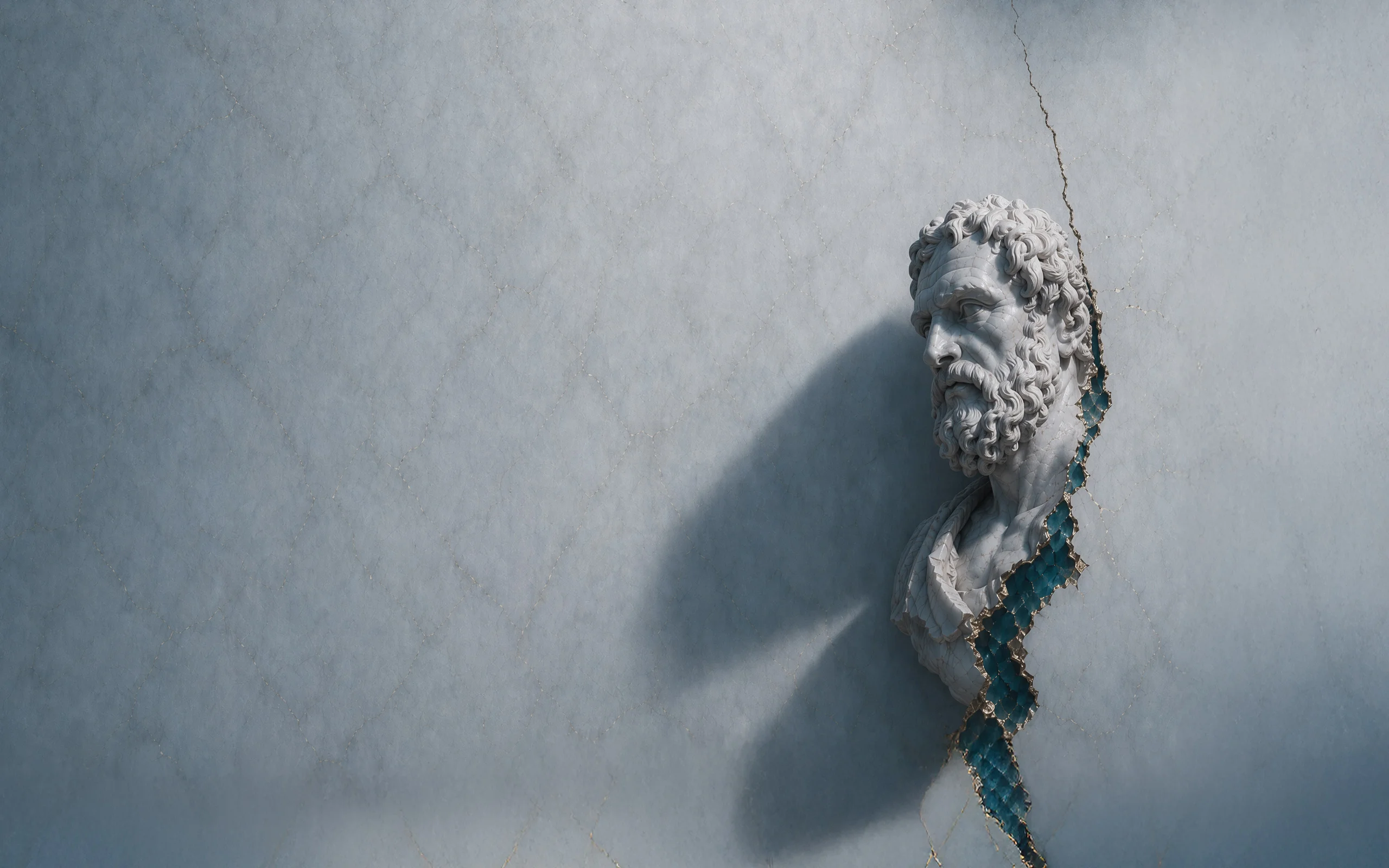 Thales — bust of the philosopher emerging from a marble crack